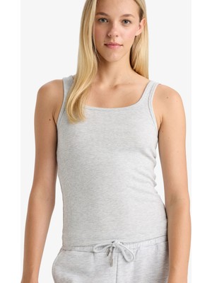 DeFacto Slim Fit Basic Düz Yuvarlak Yaka Fitilli Kaşkorse Atlet E5540AX25AU