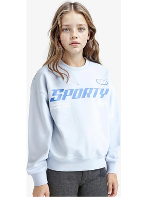 DeFacto Relax Fit Bisiklet Yaka Baskılı Sweatshirt Kız Çocuk E6760A825AU