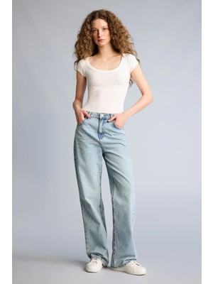 DeFacto 90's Wide Leg Yüksek Bel Boru Paça Jean Pantolon F3709AX26SM