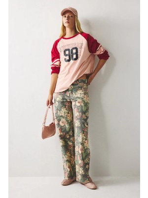 DeFacto Straight Gabardın Düz Paça Çiçekli Pantolon I4716AX26AU
