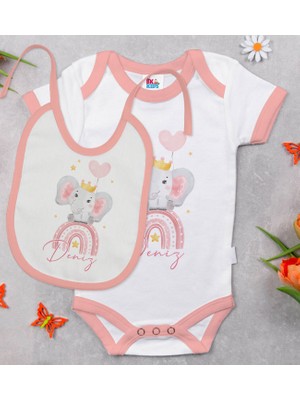 BK Gift Bk Kids Kişiye Özel Isimli Pembe Bebek Body Zıbın ve Mama Önlüğü Hediye Seti-11 9-12 Ay