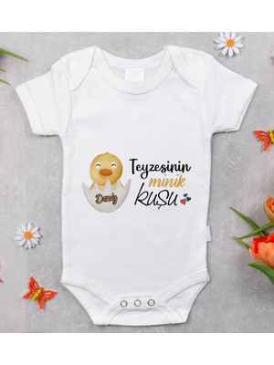 BK Gift Bk Kids Isimli Teyzesinin Minik Kuşu Tasarımlı Bebek Body Zıbın - Model 1 12-18 Ay