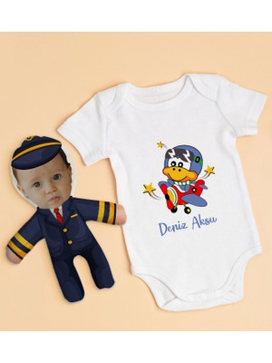 BK Gift Bk Kids Kişiye Özel Fotoğraflı Bebek Yastık ve Bebek Body Zıbın Hediye Seti - Model 38 12-18 Ay