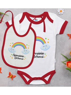 BK Gift Bk Kids Annesinin Bir Tanesi Tasarımlı Kırmızı Bebek Body Zıbın ve Mama Önlüğü Hediye Seti-1 6 - 9 Ay