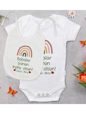 BK Gift Bk Kids Kişiye Özel Babalar Günü Tasarımlı Bebek Body Zıbın ve Mama Önlüğü Hediye Seti - Model 2 12-18 Ay