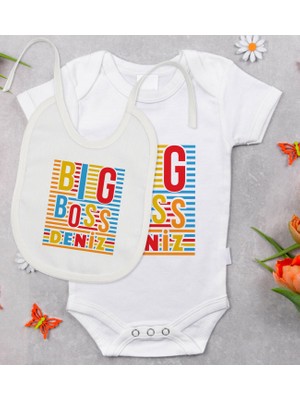 BK Gift Bk Kids Kişiye Özel Daddy's Drinking Buddy Tasarımlı Bebek Body Zıbın ve Mama Önlüğü Hediye Seti - Model 2 0-3 Ay