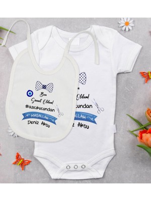 BK Gift Bk Kids Kişiye Özel Sünnet Tasarımlı Bebek Body Zıbın ve Mama Önlüğü Hediye Seti - Model 2 12-18 Ay