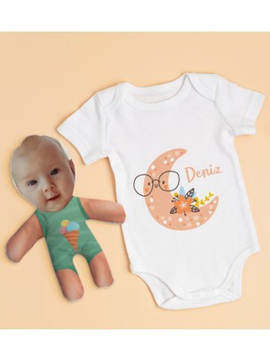 BK Gift Bk Kids Kişiye Özel Fotoğraflı Bebek Yastık ve Bebek Body Zıbın Hediye Seti - Model 12 3-6 Ay
