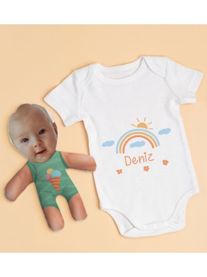 BK Gift Bk Kids Kişiye Özel Fotoğraflı Bebek Yastık ve Bebek Body Zıbın Hediye Seti - Model 19 9-12 Ay