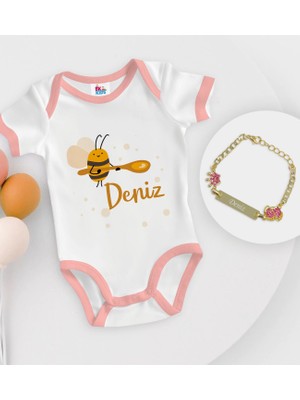 BK Gift Bk Kids Kişiye Özel Isimli Pembe Bebek Body Zıbın ve Kız Bebek Künyesi Hediye Seti-35 6 - 9 Ay