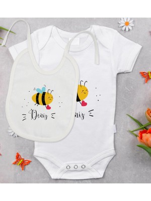 BK Gift Bk Kids Kişiye Özel Isimli Bebek Body Zıbın ve Mama Önlüğü Hediye Seti - Model 32 3-6 Ay
