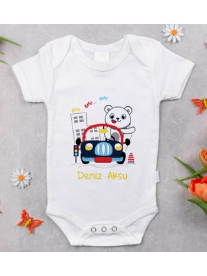 BK Gift Bk Kids Isimli Sevimli Sürücü Tasarımlı Bebek Body Zıbın - Model 1 6 - 9 Ay