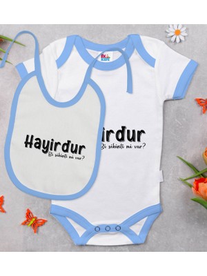 BK Gift Bk Kids Hayirdur Tasarımlı Mavi Bebek Body Zıbın ve Mama Önlüğü Hediye Seti-1 12-18 Ay
