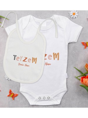 BK Gift Bk Kids Kişiye Özel Teyzem Tasarımlı Bebek Body Zıbın ve Mama Önlüğü Hediye Seti - Model 1 0-3 Ay