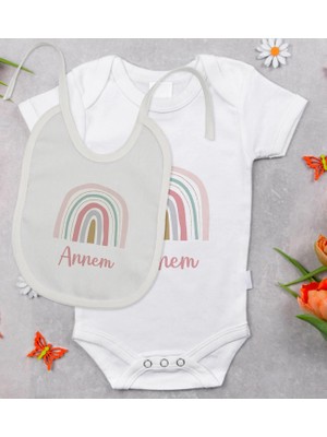 BK Gift Bk Kids Annem Tasarımlı Bebek Body Zıbın ve Mama Önlüğü Hediye Seti - Model 1 6 - 9 Ay