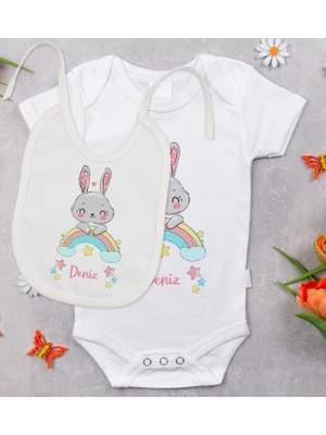 BK Gift Bk Kids Kişiye Özel Isimli Bebek Body Zıbın ve Mama Önlüğü Hediye Seti - Model 16 3-6 Ay