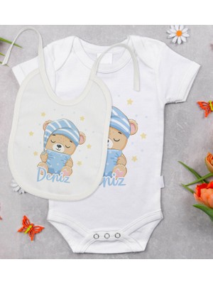 BK Gift Bk Kids Kişiye Özel Isimli Bebek Body Zıbın ve Mama Önlüğü Hediye Seti - Model 7 9-12 Ay
