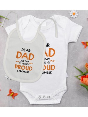 BK Gift Bk Kids Dear Dad Tasarımlı Bebek Body Zıbın ve Mama Önlüğü Hediye Seti - Model 1 3-6 Ay