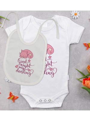 BK Gift Bk Kids Good Night My Darling Tasarımlı Bebek Body Zıbın ve Mama Önlüğü Hediye Seti - Model 1 0-3 Ay
