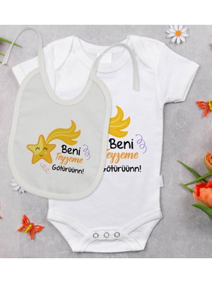 BK Gift Bk Kids Beni Teyzeme Götürün Tasarımlı Bebek Body Zıbın ve Mama Önlüğü Hediye Seti - Model 1 9-12 Ay