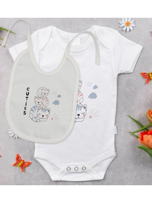 BK Gift Bk Kids Cuties Tasarımlı Bebek Body Zıbın ve Mama Önlüğü Hediye Seti - Model 1 0-3 Ay