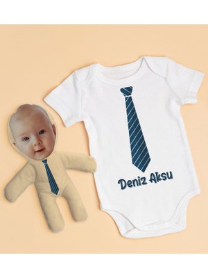 BK Gift Bk Kids Kişiye Özel Fotoğraflı Bebek Yastık ve Bebek Body Zıbın Hediye Seti - Model 48 0-3 Ay