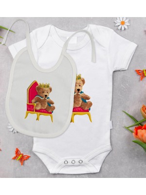 BK Gift Bk Kids Kral Tasarımlı Bebek Body Zıbın ve Mama Önlüğü Hediye Seti - Model 1 6 - 9 Ay