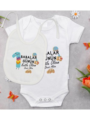 BK Gift Bk Kids Kişiye Özel Babalar Günü Tasarımlı Bebek Body Zıbın ve Mama Önlüğü Hediye Seti - Model 4 9-12 Ay