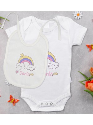 BK Gift Bk Kids Kişiye Özel Isimli Bebek Body Zıbın ve Mama Önlüğü Hediye Seti - Model 26 6 - 9 Ay