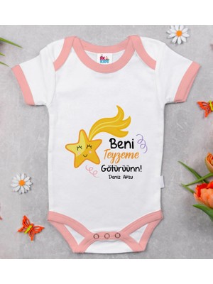 BK Gift Bk Kids Kişiye Özel Beni Teyzeme Götürün Tasarımlı Pembe Bebek Body Zıbın - Model 1 12-18 Ay