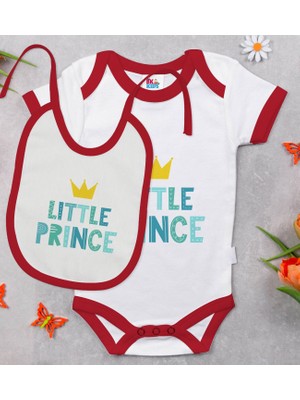 BK Gift Bk Kids Little Prince Tasarımlı Kırmızı Bebek Body Zıbın ve Mama Önlüğü Hediye Seti-1 9-12 Ay