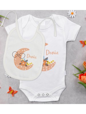 BK Gift Bk Kids Kişiye Özel Isimli Bebek Body Zıbın ve Mama Önlüğü Hediye Seti - Model 8 6 - 9 Ay