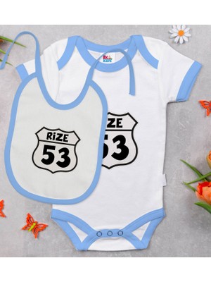 BK Gift Bk Kids Rize Tasarımlı Mavi Bebek Body Zıbın ve Mama Önlüğü Hediye Seti-1 0-3 Ay