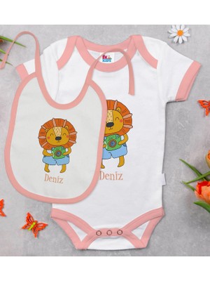 BK Gift Bk Kids Kişiye Özel Isimli Pembe Bebek Body Zıbın ve Mama Önlüğü Hediye Seti-23 12-18 Ay