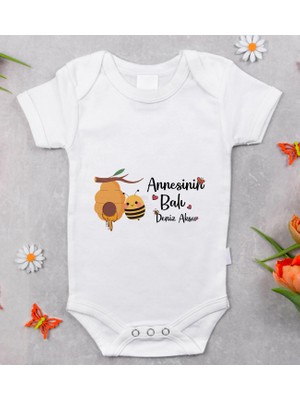 BK Gift Bk Kids Isimli Annesinin Balı Tasarımlı Bebek Body Zıbın - Model 1 6 - 9 Ay