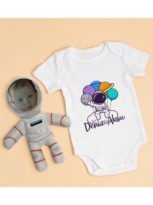 BK Gift Bk Kids Kişiye Özel Fotoğraflı Bebek Yastık ve Bebek Body Zıbın Hediye Seti - Model 44 6 - 9 Ay