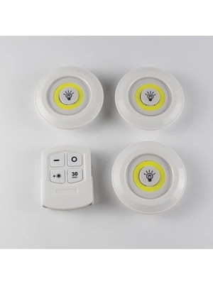 Hero Led 3 Watt Uzaktan Kumandalı Kablosuz Pilli 3'lü Spot LED Lamba Yapışkanlı Modern Tasarım