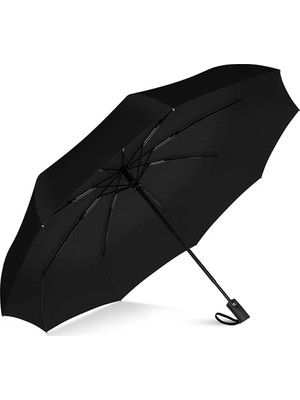Sarıkaya Tam Otomatik Rüzgarda Kırılmayan Fiber Şemsiye Unisex 8 Telli Siyah Hafif Kullanım Kolaylığı