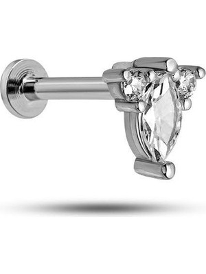 Nereze 925 Ayar Gümüş Rodyumlu Minimal Zarif Taşlı Üçgen Tragus Piercing Küpe
