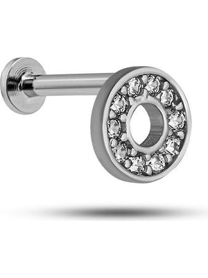 Nereze 925 Ayar Gümüş Rodyumlu Minimal Zirkon Taşlı Içi Boş Daire Tragus Piercing Küpe