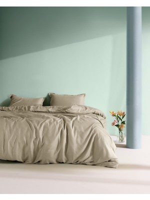 Madame Coco Crep King SIZE%100 Pamuk Düz Çarşaflı Nevresim Takımı - Bej