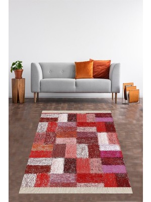 Pelangi Geometrik Desenli Renk Geçişli Dijital Baskı Yıkanabilir Kaymaz Taban Modern Salon Halısı ve Yolluk, Kırmızı-Pembe 80 x 200, 9101398020005