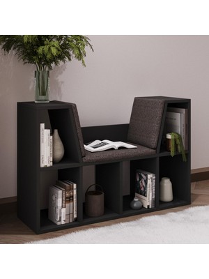 Livora Minderli Kitaplık - Oturma Alanlı 103 cm Minimalist Tasarım, Antrasit