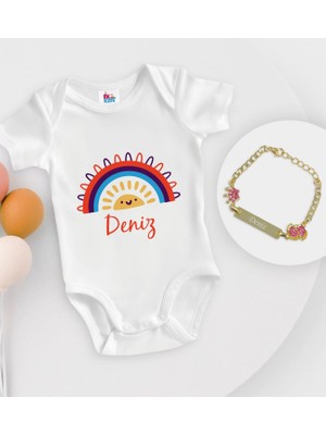 BK Gift Bk Kids Kişiye Özel Isimli Beyaz Bebek Body Zıbın ve Kız Bebek Künyesi Hediye Seti-1 0-3 Ay