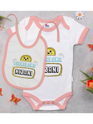 BK Gift Bk Kids Bırkalama Kızanı Tasarımlı Pembe Bebek Body Zıbın ve Mama Önlüğü Hediye Seti-1 12-18 Ay