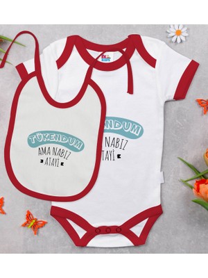 BK Gift Bk Kids Tükendum Tasarımlı Kırmızı Bebek Body Zıbın ve Mama Önlüğü Hediye Seti-1 9-12 Ay