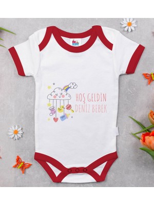 BK Gift Bk Kids Hoş Geldin Bebek Tasarımlı Kırmızı Bebek Body Zıbın-1 0-3 Ay