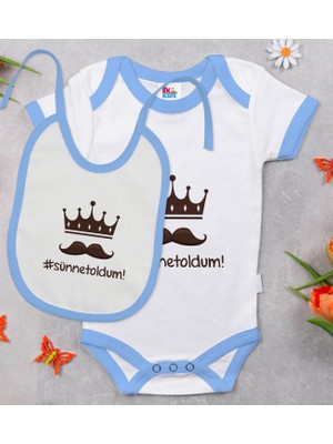 BK Gift Bk Kids Sünnet Oldum Tasarımlı Mavi Bebek Body Zıbın ve Mama Önlüğü Hediye Seti-1 0-3 Ay