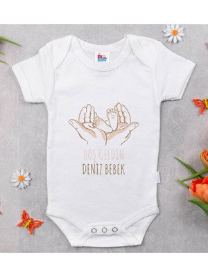 BK Gift Bk Kids Hoş Geldin Bebek Tasarımlı Beyaz Bebek Body Zıbın-5 6 - 9 Ay