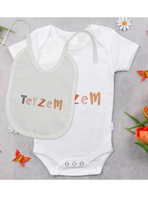 BK Gift Bk Kids Teyzem Tasarımlı Bebek Body Zıbın ve Mama Önlüğü Hediye Seti - Model 1 0-3 Ay